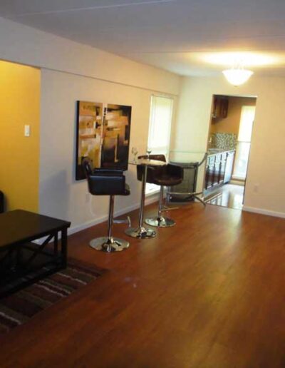 A living room with a couch and a coffee table.